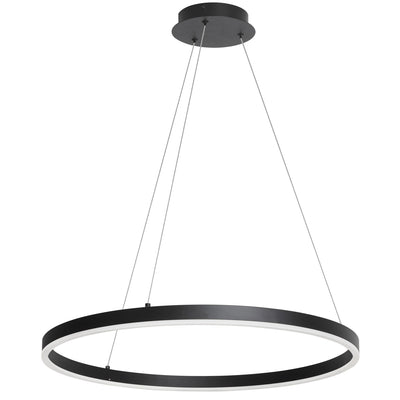 Dainolite Circulo Chandelier 34w Matte Black Finish White Acrylic Diffuser Lamp|Lustre Circulo de Dainolite en acrylique blanc qui diffuse la lumière, avec fini noir mat et ampoule de 34 W