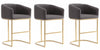 Louvre Mid-Century Modern Metal Upholstered Counter Stool in Gray - Set of 3