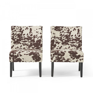 Oliver Linen-look Fabric Accent Chair Set Of 2 With Rubberwood Legs - Brown and White