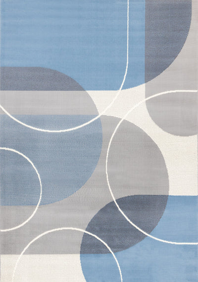 Forte Blue Grey White Half-Circles Geometric Area Rug - 5'3" x 7'5"|Carpette Forte bleue, grise et blanche à motif géométrique de demi-cercles - 5 pi 3 po x 7 pi 5 po