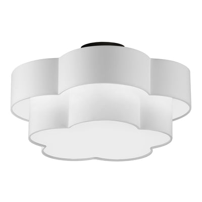 Dainolite Phlox 3 Light Flush Mount Large Matte Black White Shade Lamp|Grand plafonnier affleuré Phlox de Dainolite avec abat-jour blanc, fini noir mat et 3 ampoules