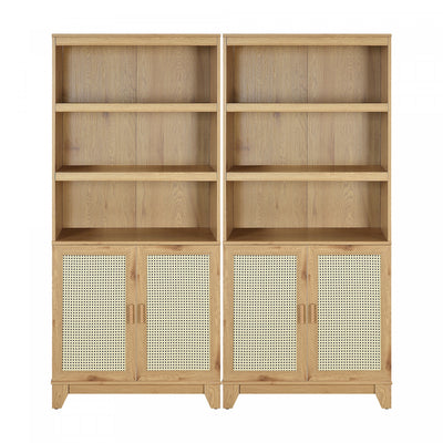 Sheridan Mid-Century Modern 31" Bookcase Cabinet in Natural (7-Shelf) - Set of 2 | Armoire bibliotheque Sheridan style milieu du siecle 79 cm en bois naturel (7 etageres) – Lot de 2