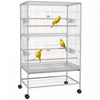 Pawhut 52\" Large Rolling Steel Bird Cage Bird House With Rolling Stand, Storage Shelf, Wood Perch, Food Container, Grey