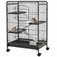 Pawhut 4-tier Small Animal Cage Pet Playpen For Rabbit Ferret Chinchilla On Wheels With Removable Tr