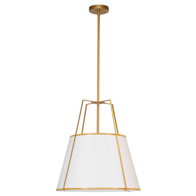 Dainolite Trapezoid 3 Light Pendant Trapezoid Gold/White Shade White Fabric Diffuser Lamp|Luminaire suspendu Trapezoid de Dainolite avec abat-jour trapézoïde doré et blanc qui diffuse la lumière, tissu blanc et 3 ampoules