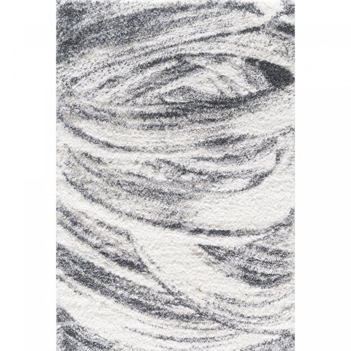 Paris Brushstrokes Cream Shag Area Rug - 6'7\" x 9'6\"