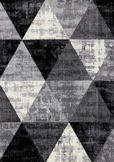 Covington Black White Grey Distressed Geometric Triangle Rug, 7'10" x 10'6" Indoor Area Rug | Tapis Covington triangle geometrique noir blanc gris vieilli, 7'10" x 10'6"