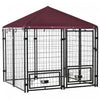 Pawhut Outdoor Dog Kennel, Welded Wire Steel Fence, Lockable Pet Playpen Crate, With Water-, Uv-resistant Canopy Top, Door, Rotating Bowl Holders, 4.6ft X 4.6ft X 5ft
