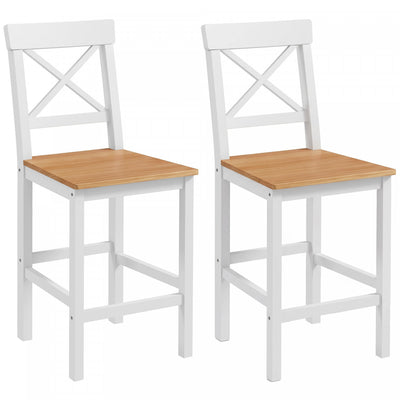 HOMCOM Counter Height Bar Stools Set of 2 with Cross Back and Footrest