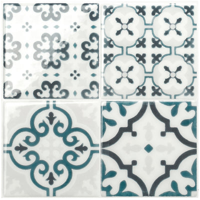 Smart Tiles Peel and Stick 4-Sheet 9 x 9 Backsplash - Vintage Marino|Dosseret Smart Tiles peler et coller 9 x 9, 4 feuilles - Vintage Marino