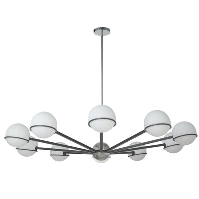 Dainolite Sofia 10 Light Chandelier Matte Black/Polished Chrome White Opal Glass Lamp|Lustre Sofia de Dainolite en verre blanc opale, avec fini noir mat et chromé poli et 10 ampoules