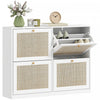 HOMCOM Narrow Shoe Cabinet with 4 Flip Drawers for Entryway Hallway White
