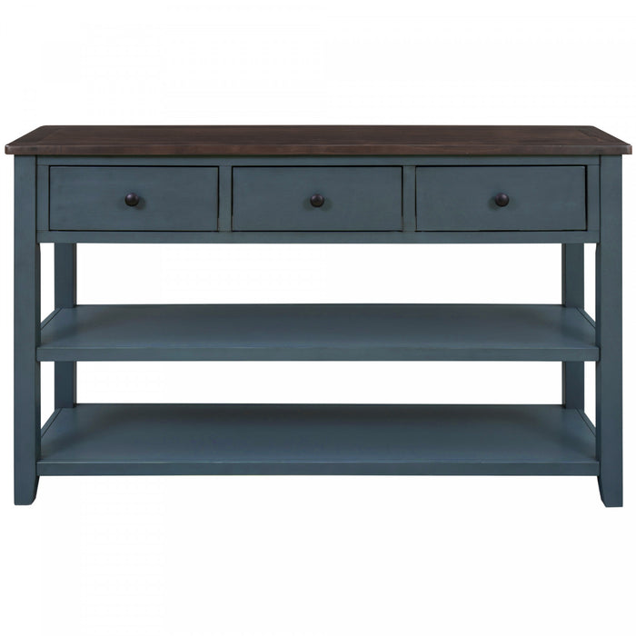 Wendy Solid Wood Console Table With 3 Drawers And 2 Open Shelves,navy Blue Accent Cabinet
