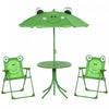 Outsunny Kids Folding Picnic Table And Chair Set Pattern Outdoor Garden Patio Backyard With Removable & Height Adjustable Sun Umbrella Green