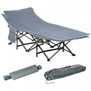 Outsunny Folding Camping Cot For Adults With Mattress Pillow Dark Grey