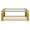 Aria 47.5 Inch Modern Rectangular Coffee Table with Asymmetrical Gold Frame and Glass Top, Transparent