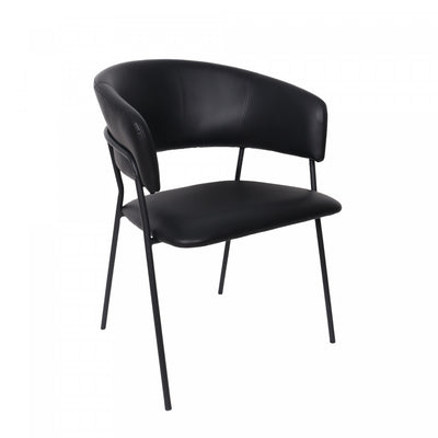 Slate Contemporary Modern Vegan Leather Metal Armchair in Black - Set of 2 | Fauteuil contemporain moderne en cuir vegetalien avec accoudoirs en metal noir - Lot de 2