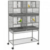 Pawhut 61 Inch Large Double Rolling Metal Bird Cage Bird House With Removable Metal Tray, Storage Shelf, Wood Perch, Food Container