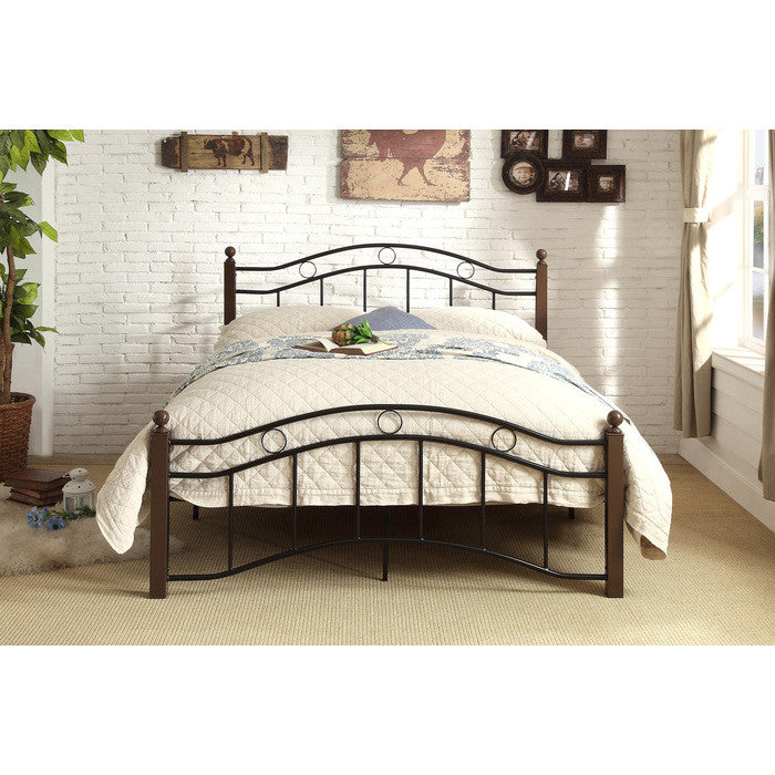 Jessica Full Bed, Black Metal & Brown Posts