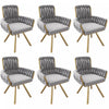 Timothy Velvet Swivel Dining Chairs with Tufted Upholstered and Metal Legs Set of 6, Grey
