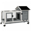 PawHut Indoor Rabbit Hutch with Wheels, Bunny Cage with Ramp, Run, Pull Out Tray, Suitable for Rabbit, Guinea Pig, Grey