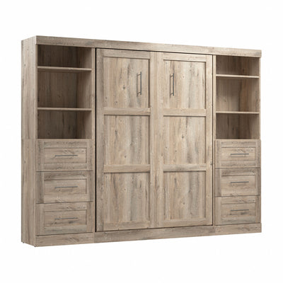 Bestar Pur Full Murphy Two Shelving Units with Drawers 109-Inch Wall Bed - Rustic Brown|Lit double escamotable mural Pur de Bestar de 109 po avec 2 meubles à tablettes et tiroirs - brun rustique