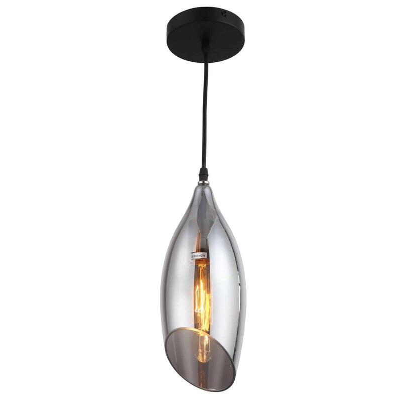 Dainolite Abba 1 Light Pendant Black Finish Smoked Glass