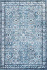 Aqua Green Flora Washable Non-slip Low Pile Area Rug 5'x7'