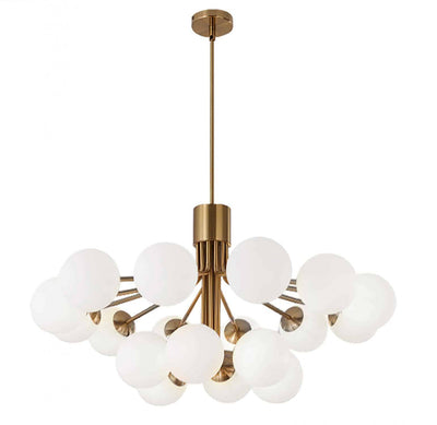 Dainolite Amanda 18 Light Chandelier Aged Brass White Opal Glass Lamp|Lustre Amanda de Dainolite en verre blanc opale, avec fini laiton vieilli et 18 ampoules