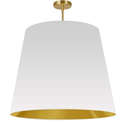 Dainolite Oversized Drum 1 Light Pendant tapered Drum XLarge White/Gold Shade Lamp|Très grand luminaire suspendu de Dainolite avec très grand abat-jour cylindrique effilé blanc et doré, et 1 ampoule