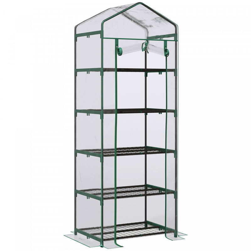 Outsunny 5 Tier Mini Greenhouse With Reinforced PE Cover, Small Portable Greenhouse With Roll-Up Zippered Door, Green
