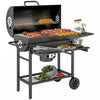 Outsunny 29\" Charcoal BBQ Grill with Foldable Front Side Table, Barbecue Grill with Spacious Cooking Area, Shelf, Lid, Thermometer, Wheels for Outdoor Cooking, Patio Backyard Party