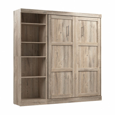 Bestar Pur Full Murphy Bed with Shelving Unit 84-Inch Wall Bed - Rustic Brown|Lit double escamotable mural Pur de Bestar de 84 po avec tablettes - brun rustique