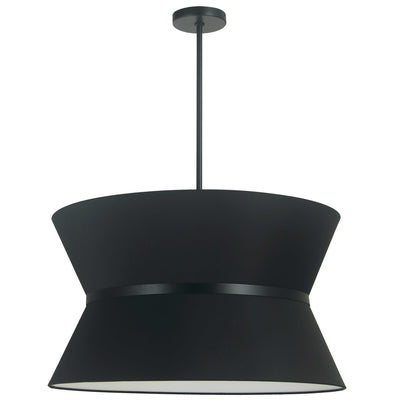 Dainolite Caterine 4 Light Pendant 24" Dia Matte Black Finish Black Ring/Black Shade Lamp|Luminaire suspendu Caterine de Dainolite de 24 po de diamètre, avec abat-jour noir, anneau noir, fini noir mat et 4 ampoules