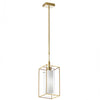 Dainolite Cubo 1 Light Pendant Rectangular Frame Aged Brass Finish Frosted/Clear Glass Lamp