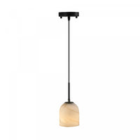 Crema 1 Light Pendant, Black, Brushed Brass With Alabaster Style Glass Lamp