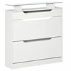 HOMCOM High Gloss Shoe Cabinet with 2 Flip Drawers and Glass Top, White