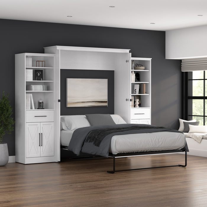 Bestar Key West Queen Murphy Bed & Closet Organizers with Doors & Drawers (119 W) - Pure White Oak