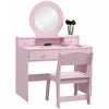 Qaba Kids Vanity Set, Children Dressing Table With Mirror, Kids Makeup Table With Stool And Storage Drawers, For Ages 3-8, Pink