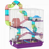 PawHut 5 Tiers Hamster Cage Portable Animal Travel Carrier Habitat with Exercise Wheels Play Tube Water Bottle Dishes House Ladder for Gerbils, Purple