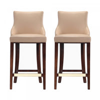 Shubert Modern Wood Upholstered Barstool in Tan - Set of 2