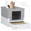 Pawhut Cat Litter Box, Top Entry Enclosed Kitty Litter Box With Scoop, Tray, Foldable Portable Kitten Litter Box Enclosure With Front Entry, Large Space, Grey