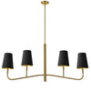 Dainolite Eleanor 4 Light Horizontal Chandelier Aged Brass Black/Gold Shades Lamp