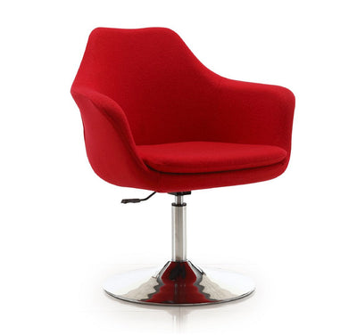 Manhattan Comfort Kinsey Polished Chrome Wool Blend Adjustable Height Swivel Accent Chair - Red|Chaise d’appoint pivotante Kinsey de Manhattan Comfort à hauteur réglable en chrome poli et en mélange de laine - rouge