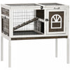 PawHut Rabbit Hutch, Indoor Elevated Bunny Cage with Run, Ladder, Slide-Out Tray and Lockable Doors, Rabbit House Guinea Pig Cage with Dual-Height Design, Coffee