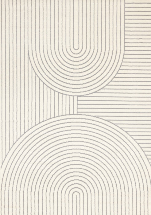 Forte White Grey Curved Arches Indoor Area Rug - 4'7\" x 6'7\"