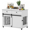 PawHut Dog Crate Furniture, 39\" Dog Kennel Indoor with 2 Storage Drawers, Wheels, Sliding Door, Decorative End Side Table Pet House Cage for Medium and Large Breeds, White