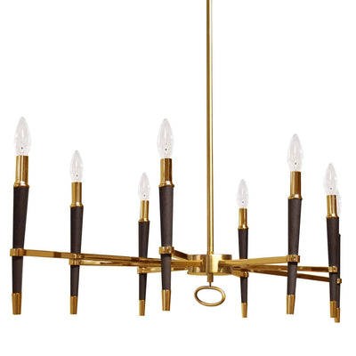 Dainolite Langford 8 Light Horizontal Chandelier Vintage Bronze Finish Black Shade Lamp|Lustre horizontal Langford de Dainolite avec abat-jour noir, fini bronze rétro et 8 ampoules