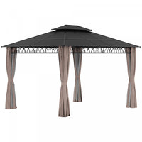 Outsunny 10' X 12' Outdoor Gazebo Canopy, Double roof Hardtop Gazebo With polycarbonate Roof, Steel