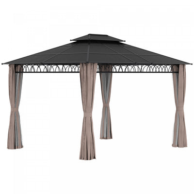 Outsunny 10' X 12' Outdoor Gazebo Canopy, Double roof Hardtop Gazebo With polycarbonate Roof, Steel |Outsunny Auvent De Tonnelle D'exterieur 12' X 10', Tonnelle A Double Toit Rigide En Polycarbonate, C
